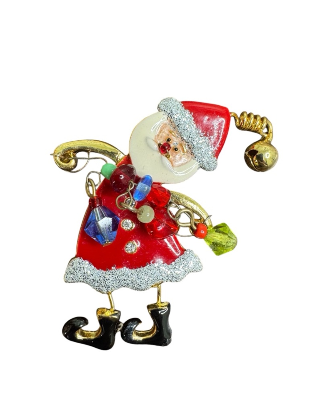 TC Red Santa with Multicolor Beads Brooch
